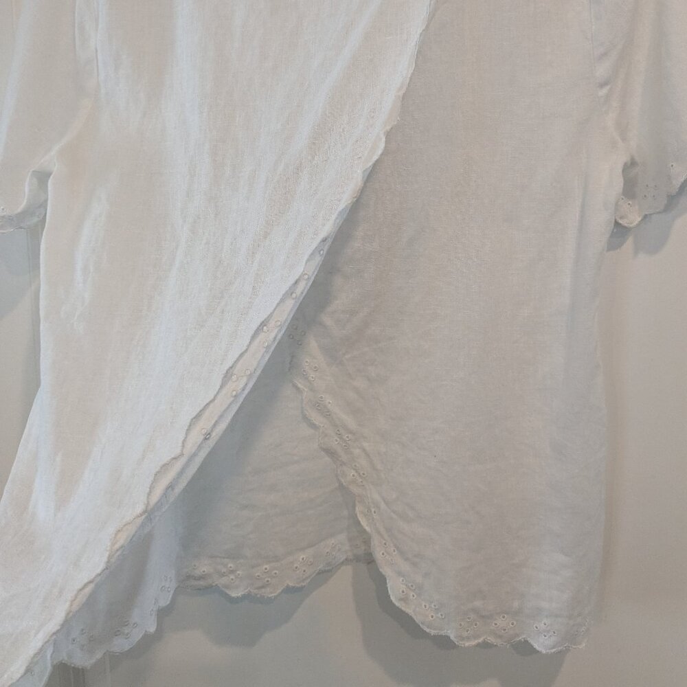 J. Crew Top Women's Size 2 White Scalloped Split-Back Linen Eyelet Blouse #C4806 - Picture 8 of 14